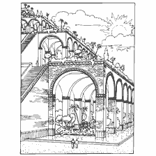 pagina da colorare: Un disegno dei Giardini di Semiramis, un'antica meraviglia del mondo.