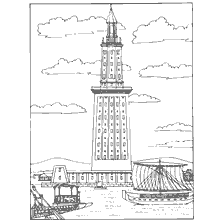 pagina da colorare: Immagine del faro di Alessandria, una delle sette meraviglie del mondo.