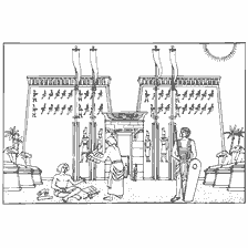 pagina da colorare: Colorazione del Tempio di Honsu con immagini di antichi simboli egizi e dei.