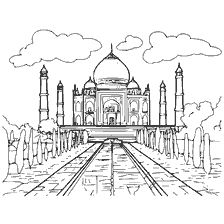 pagina da colorare: Mausoleo-mosque Taj Mahal in Agra, India - libro colorante