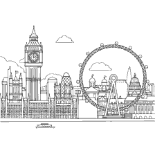 pagina da colorare: Colorare Thames Embankment con Torre Eiffel e London Eye