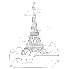 pagina da colorare: Colorazione della Torre Eiffel e il Paesaggio di Parigi