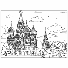 pagina da colorare: Colorare il Tempio di Basilio il Beato con i Bambini