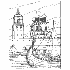 pagina da colorare: Vedute della Cattedrale della Trinit&agrave; e la fortezza a Pskov