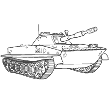 kolorowanka: Rysunek pływającego zbiornika bojowego PT- 76