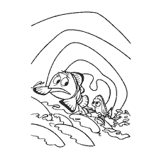 pagina da colorare: Disegno dal libro di colorazione "Finding Nemo" - l'interno di una balena con Nemo e Marlin