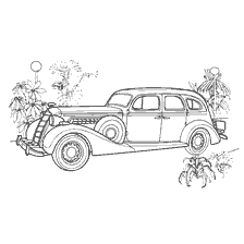 coloring page: Coloring of an old car ZIS-101 with flat plants