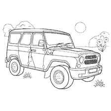 kolorowanka: Kolorowanki jeep UAZ 315195 na tle natury
