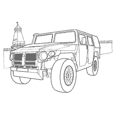 kolorowanka: Rysunek jeep GAZ- 29751 "Tygrys" z tle w postaci ściany twierdzy