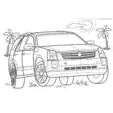 kolorowanka: Kolorowanki Cadillac SRX z palmami i słońcem