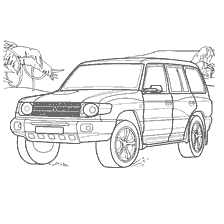 kolorowanka: Malarstwo jeep Mitsubishi Pajero II na tle natury