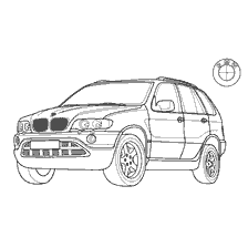 kolorowanka: Radra farba jeep BMW X5 2000 wydania, moc 286 KM.