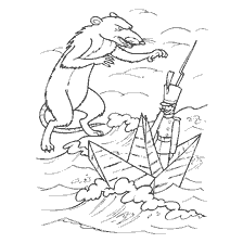coloring page: A soldier on a paper boat encounters a rat