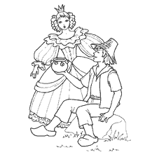 coloring page: Illustration from the fairy tale Wonderful Pot, Princess and Young Guy