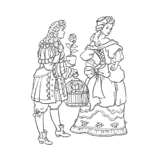 coloring page: Prince with a Rose and a Lady with a Cage