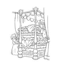 coloring page: Coloring picture of a princess on a mountain of perine from a fairy tale by Hans Christian Andersen