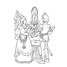 coloring page: Illustration of the wedding of the Prince and Princess in coloring style