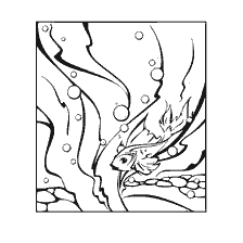 coloring page: Coloring picture of goldfish and bubbles under water