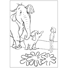 pagina da colorare: Mowgli accanto a un elefante adulto ed elefante su un libro colorante