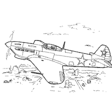 kolorowanka: Myśliwiec Yak- 9R w powietrzu