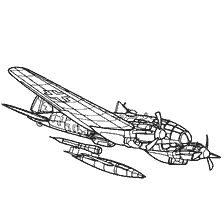 kolorowanka: Schematyczny obraz Heinkel HE- 111H- 22 bombowiec do kolorowania