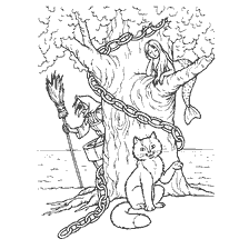 coloring page: Illustration from the fairy tale Lukomorye with a cat, a mermaid and a grandfather
