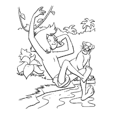 pagina da colorare: Mowgli e Bagheera sul fiume, Libro Colorante della giungla