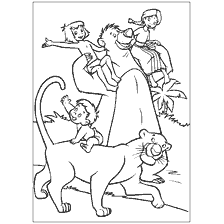 pagina da colorare: Disegno da Il libro della giungla con personaggi Mowga, Baluu, Sher Khan e Kaa