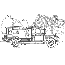 coloring page: Drawing of the fire truck GMZ-1 (ZIS-11), 1943.