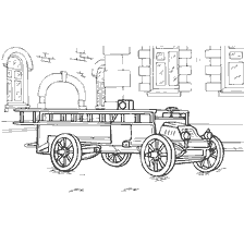 coloring page: A picture of firefighting equipment from 1904 for coloring.