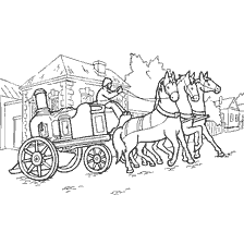coloring page: Drawing steam pump with horses in the XIX century