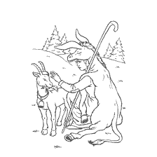 pagina da colorare: Una ragazza in un abbigliamento da asino comunica con una capra