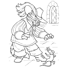 pagina da colorare: Gatto in stivali e topo in libro da colorare