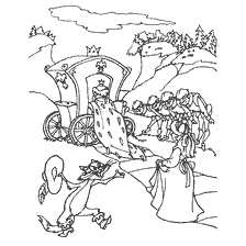 pagina da colorare: Il re, il suo retinue e il gatto su una passeggiata lungo la riva del fiume