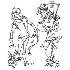 pagina da colorare: Illustrazione dalla fiaba di Charles Perrault con il Marchese di Carabas, Principessa e Gatto