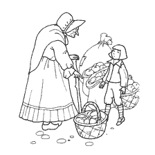 pagina da colorare: Illustrazione per la fiaba di Wilhelm Gauf con una strega e un ragazzo