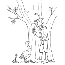 pagina da colorare: Immagine di Giacobbe che parla con l'oca Mimi sotto un albero