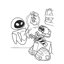 pagina da colorare: Robot WALL-E e germoglio di piante