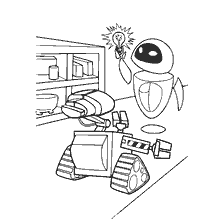 pagina da colorare: Coloring WALL-E ed Eve, robot del cartone animato.