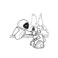 pagina da colorare: WALL-E ed Eva al libro colorante