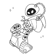 pagina da colorare: WALL-E con un germoglio ed Eva