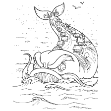 pagina da colorare: Disegno di un miracolo Yudo fish-whale con case sul retro