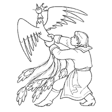 pagina da colorare: Disegno del Firebird e del Giovane dal racconto di Peter Ershov