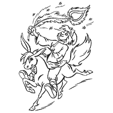 pagina da colorare: Illustrazione dalla fiaba "Humpbacked Horse" - un eroe con un firebird