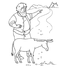 pagina da colorare: Illustrazione dalla fiaba dei Fratelli Grimm, che raffigura un uomo e un asino.