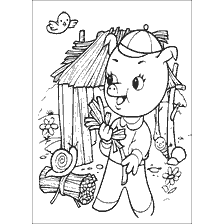 pagina da colorare: Tre porcellini: un maiale con rami e una casa di rami