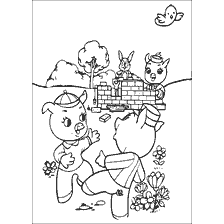 pagina da colorare: Colorare con un maiale spaventato da un lupo