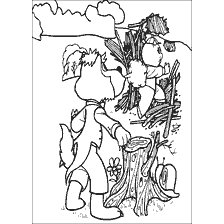 pagina da colorare: Disegno con tre maiali e una casa crollata di rami