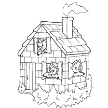 pagina da colorare: Immagine con tre porcellini in casa