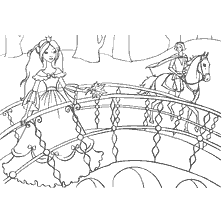 kleurplaat: Kleurplaten van een prinses op een brug en een paard
